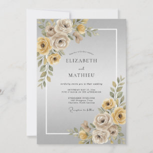 Gold Taupe Rose Wedding Invitation