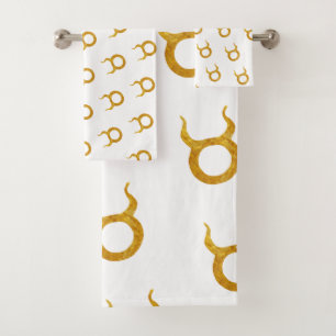 Gold Taurus Zodiac Astrology Sign Bath Towel Set