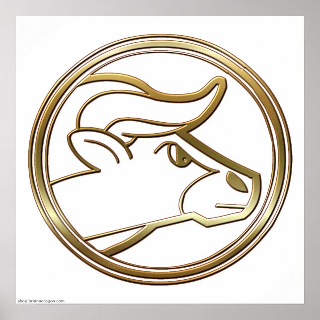 Gold Taurus Zodiac Bull Astrology Sign (Front)