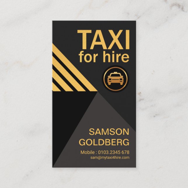 Gold TAXI For Hire Stripes Arrow Taxi Driver Business Card (Front)