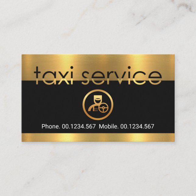 Gold Taxi Service Signage Border Private Driver Business Card (Front)