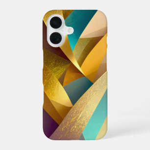 Gold Teal Abstract Art iPhone 16 Case