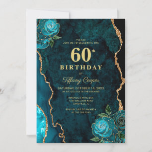 Gold Teal Agate 60th Birthday Invitation