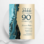 Gold Teal Agate Surprise 90th Birthday Invitation<br><div class="desc">Teal and gold agate surprise 90th birthday party invitation. Elegant modern design featuring watercolor agate marble geode background,  faux glitter gold and typography script font. Trendy invite card perfect for a stylish women's bday celebration. Printed Zazzle invitations or instant download digital printable template.</div>