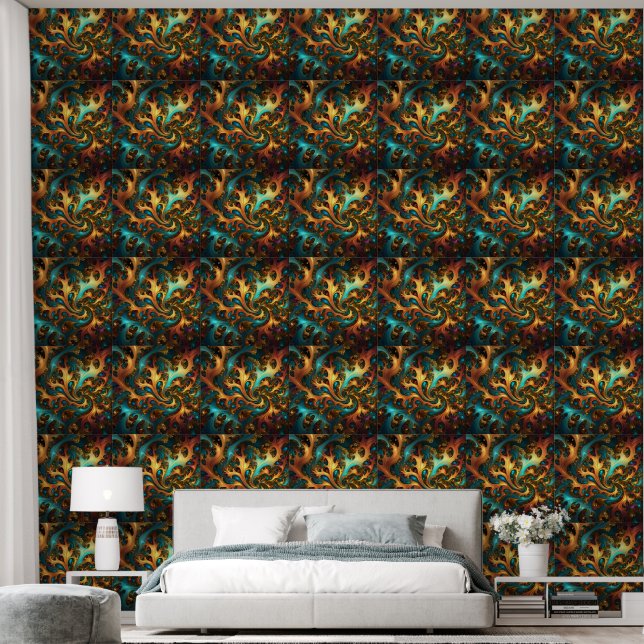Gold Teal And Orange Abstract Art, Wallpaper (Bedroom)