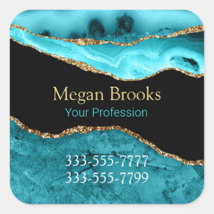 Gold Teal Black Agate, Name, Occupation Phones Square Sticker