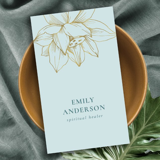 GOLD TEAL BLUE LOTUS SIMPLE REIKI SPIRITUAL HEALER BUSINESS CARD (Creator Uploaded)