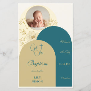 Gold teal christening Baptism Menu