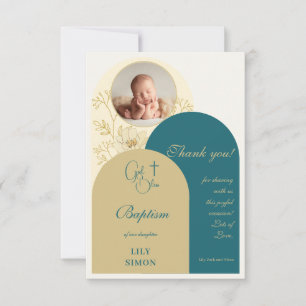 Gold teal christening Baptism Thank You Card