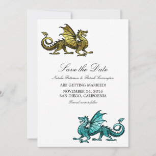 Gold Teal Dragon Save the Date Invite