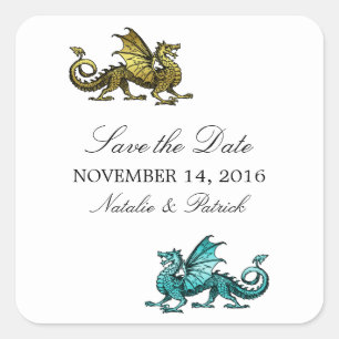 Gold Teal Dragon Save the Date Stickers