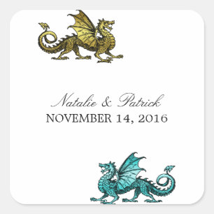 Gold Teal Dragon Wedding Stickers