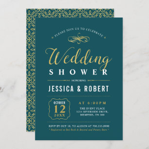 Gold & Teal   Elegant Couples Wedding Shower Invitation