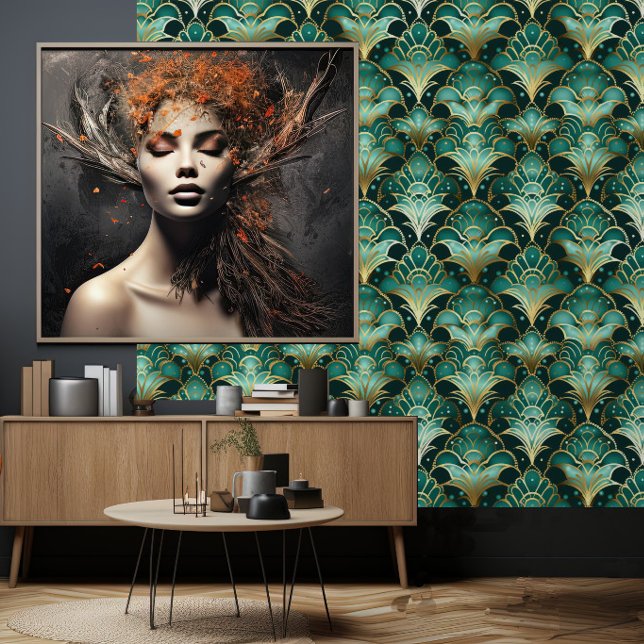 Gold Teal Emerald Green Art Deco Wallpaper (Creator Uploaded)