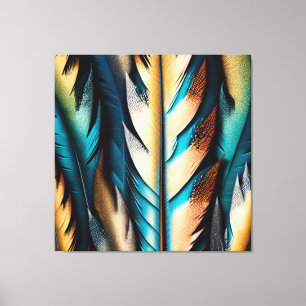 Gold & Teal Feather Art Canvas Print