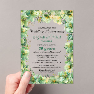 Gold Teal Floral 30th Wedding Anniversary Acrylic Invitations