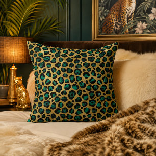 Gold & Teal Glam Leopard Print Cushion