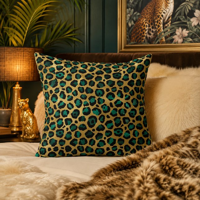 Gold & Teal Glam Leopard Print Cushion (Creator Uploaded)