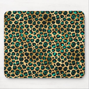 Gold & Teal Glam Leopard Print Mouse Pad