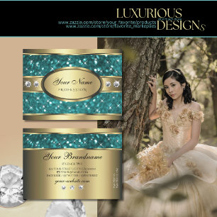 Gold Teal Glitter Luminous Stars Diamonds Quality  Business Card