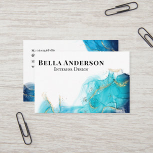 Gold Teal Ink Minimalist Custom QR Code Business Card