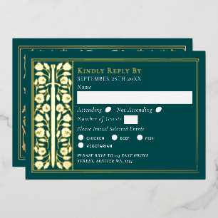 Gold Teal Medieval Sword Wedding RSVP