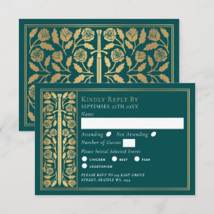 Gold Teal Medieval Sword Wedding RSVP Card