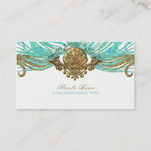 Gold & Teal Sea Shell Glam Beach Elegant Custom Business Card