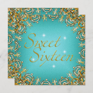 Gold Teal Sweet Sixteen Sweet 16 Image Invitation