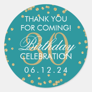 Gold Teal Thank You 30th Birthday Glitter Confetti Classic Round Sticker