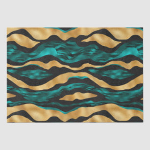 Gold Teal Tiger Stripes Glam Abstract Animal Tissue Paper