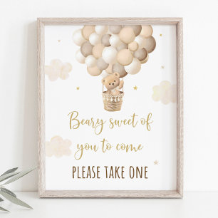 Gold Teddy Bear Balloon Baby Shower Favour Sign