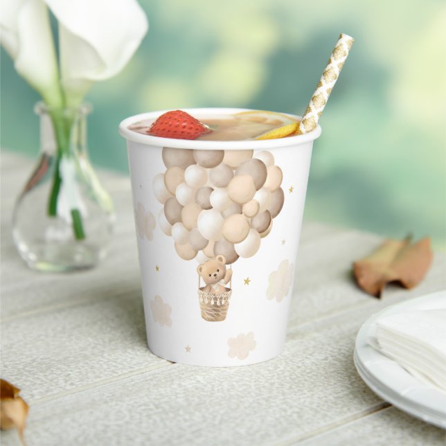 Gold Teddy Bear Hot Air Balloon Baby Shower Paper Cups (Insitu)