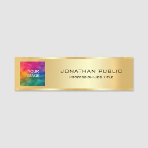 Gold Template Upload Your Photo or Business Logo Name Tag