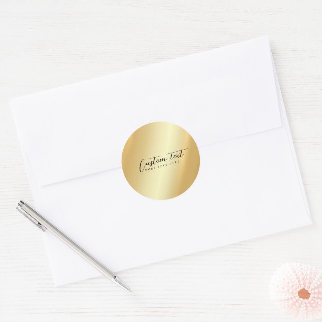 Gold Template Your Custom Text Calligraphy Script Classic Round Sticker (Envelope)
