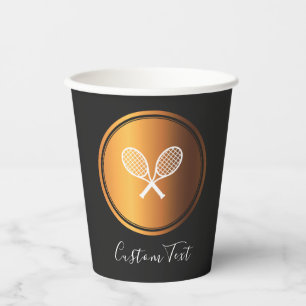Gold Tennis Racket Elegant Sport Theme Party Black Paper Cups