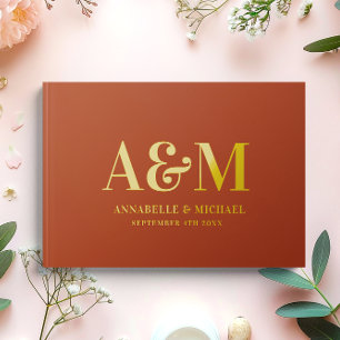 GOLD TERRACOTTA MONOGRAM MINIMALIST WEDDING  GUEST BOOK