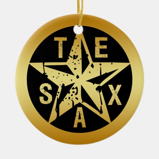 GOLD TEXAS STAR CERAMIC TREE DECORATION (Front)