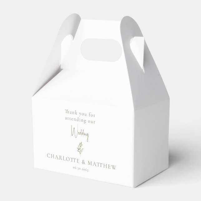 Gold Text Foliage Personalised Names Wedding Favour Box (Front Side)