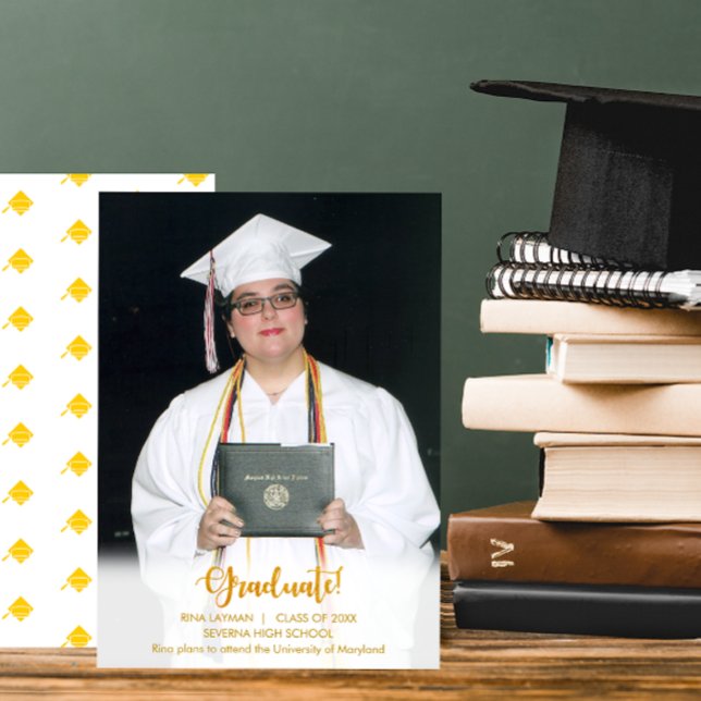 Gold Text Graduate Photo Graduation Announcement (Creator Uploaded)