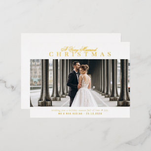 gold text holiday wedding announcement
