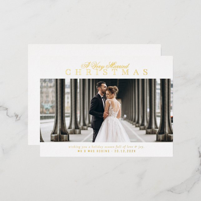 gold text holiday wedding announcement  (Front/Back)
