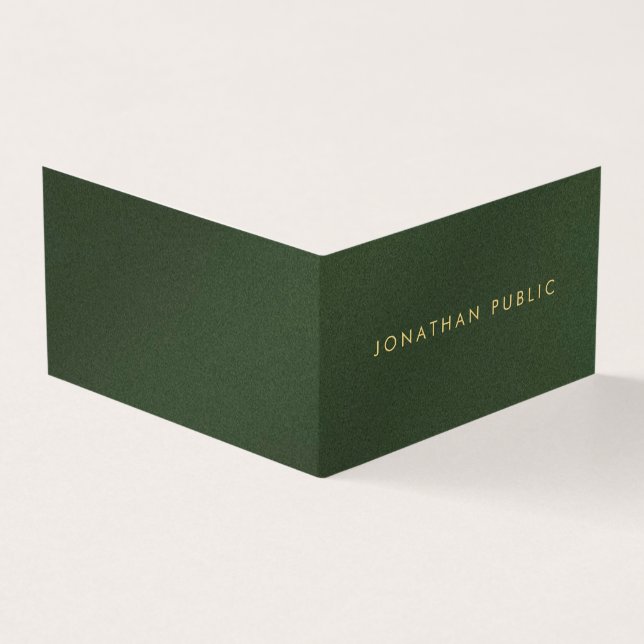 Gold Text Modern Elegant Luxury Folded Green Business Card (Outside)