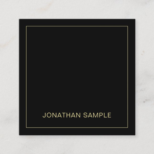 Gold Text Name Elegant Black Template Professional Square Business Card (Front)