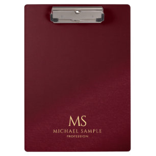 Gold Text Name Monogram Personalized Elegant Red Clipboard