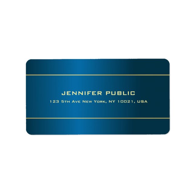 Gold Text Name Template Modern Elegant Blue Black Label (Front)