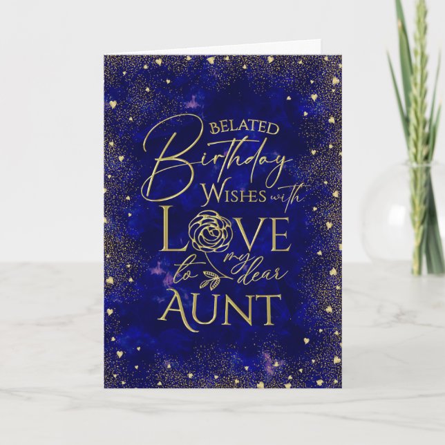 Gold Text Night Belated Birthday Aunt Card (Front)