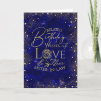 Gold Text Night Sky Belated Birthday Sister-In-Law