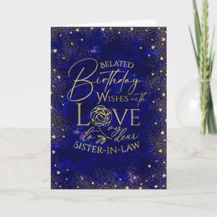 Gold Text Night Sky Belated Birthday Sister-In-Law Card