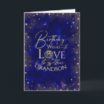 Gold Text Night Sky Birthday Grandson Photo Card<br><div class="desc">This modern and visually striking birthday greeting card is designed especially for a grandson, inspired by the beauty of a night sky filled with shimmering gold dust and tiny heart details that resemble glowing stars. The deep, rich background creates a magical and celestial mood, while the gold accents add warmth,...</div>